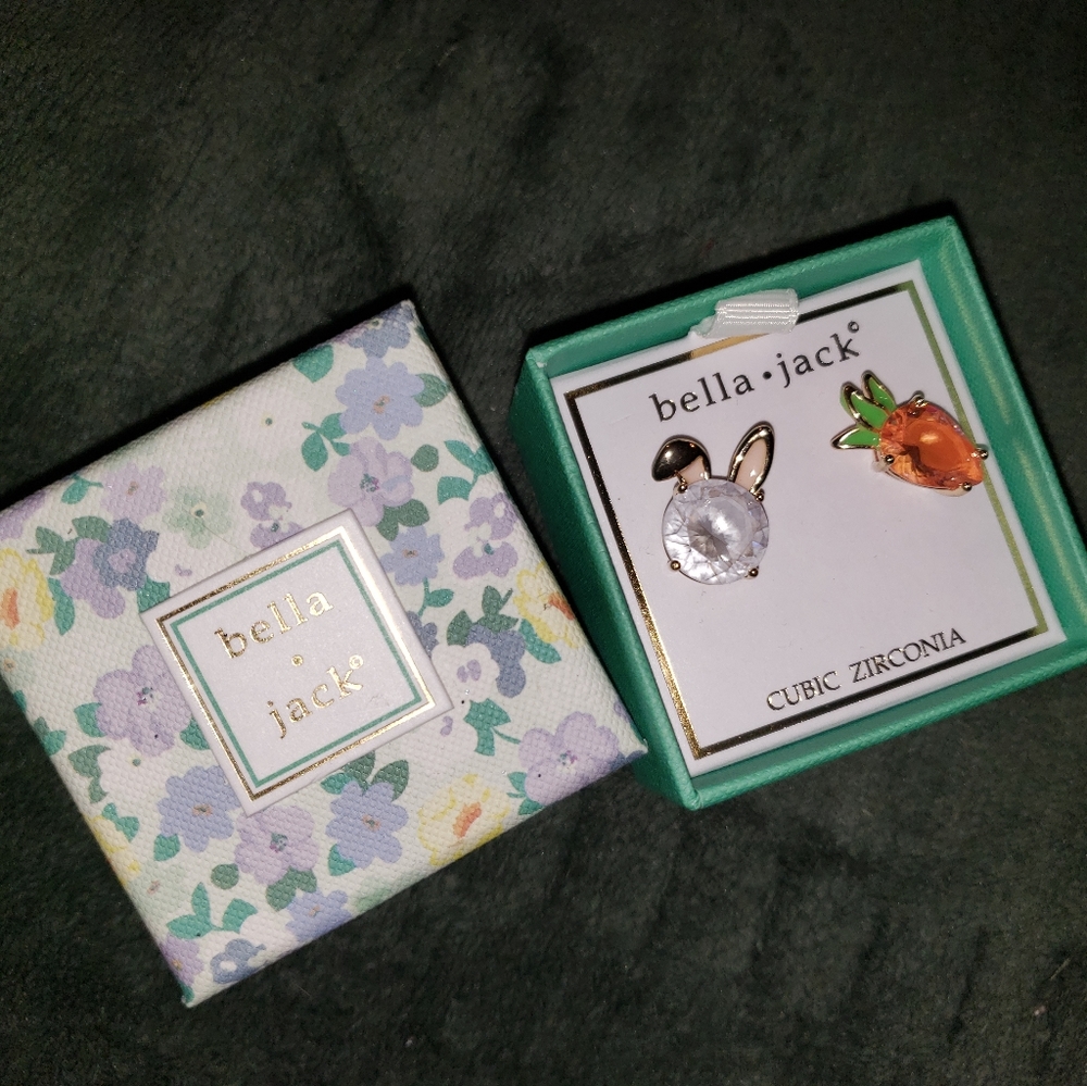 Bella Jack Bunny & Carrot Stud Earrings NIB Easter Cubic Zirconia